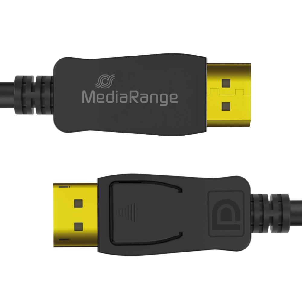 MediaRange DisplayPort Cable, Ver. 2.1, 40 Gbps, 4k@120Hz, 8k@60Hz, True Color 24 Bit, Deep Color 30 Bit, HDR, HDCP 2.2, 2.0m, Black (MRCS248)