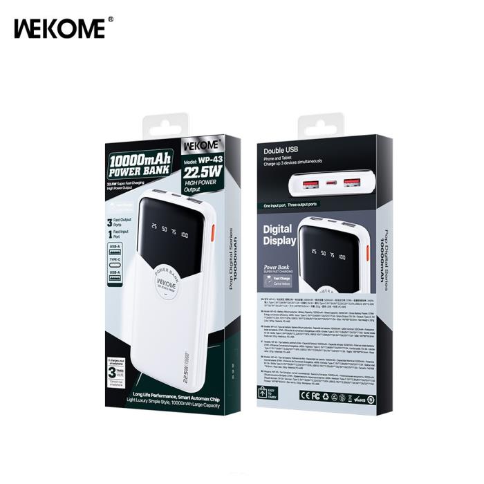 Power Bank 10000mAh PD 22,5W WK WP-43 2 Θέσεων Λευκό