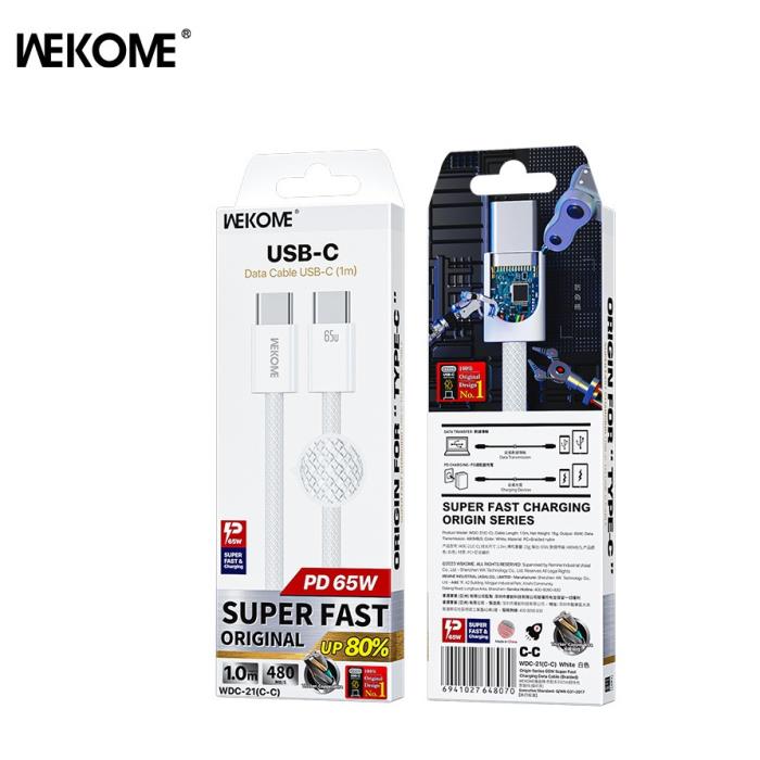 Καλώδιο Φόρτισης WK WDC-21 USB-C σε USB-C PD 65W 1m Λευκό
