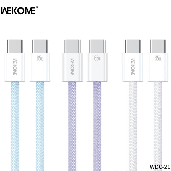 Καλώδιο Φόρτισης WK WDC-21 USB-C σε USB-C PD 65W 1m Μπλέ