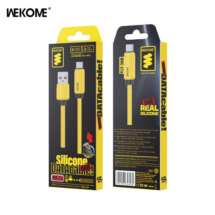 Καλώδιο Φόρτισης WK WDC-27a USB σε USB-C PD 66W 1m Κίτρινο