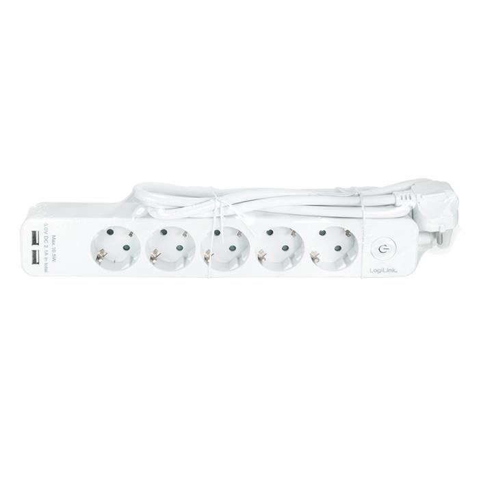 Πολύπριζο 5 Θέσεων LogiLink LPS249U, με 2 Θύρες USB 1.5m Λευκό