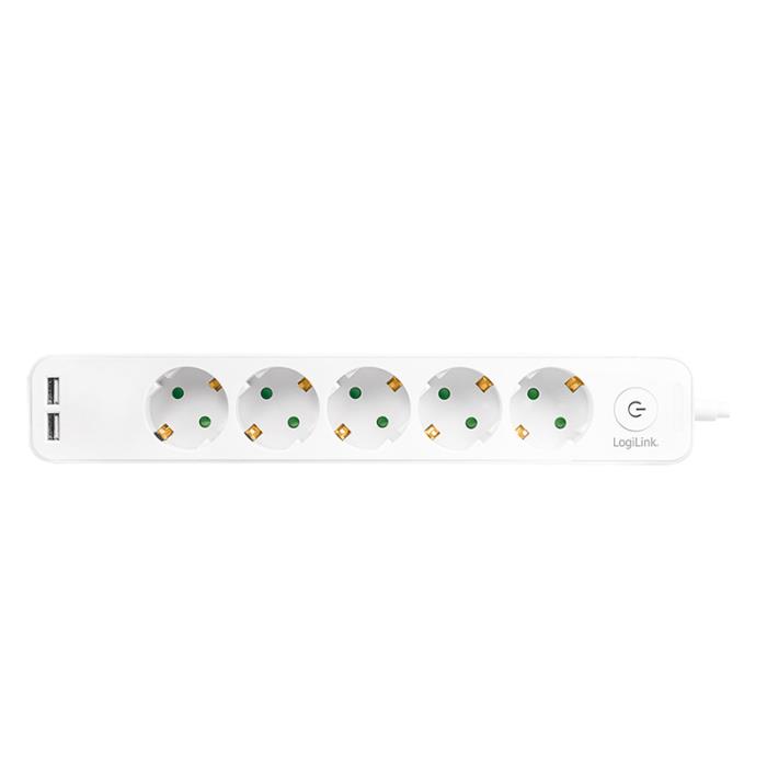 Πολύπριζο 5 Θέσεων LogiLink LPS249U, με 2 Θύρες USB 1.5m Λευκό