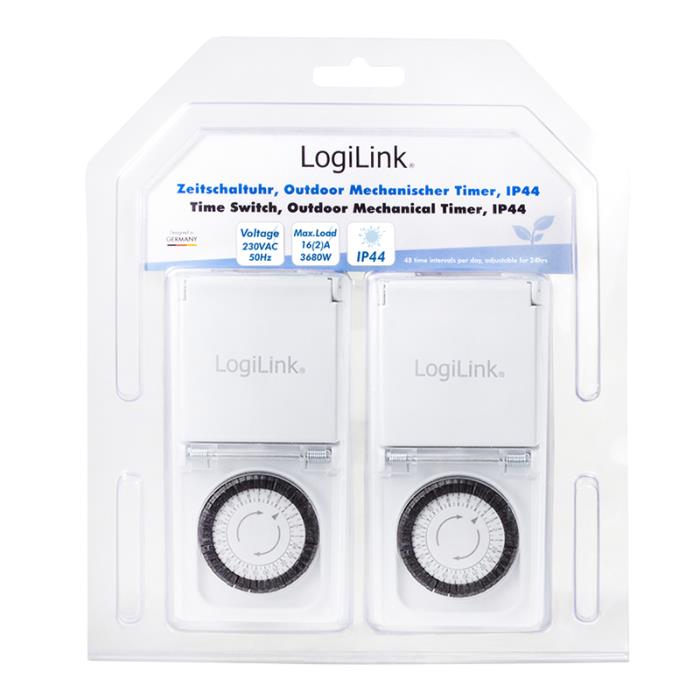 Πρίζα Εξωτ. Χώρου LogiLink ET0006A, με Χρονοδιακόπτη (2τμχ)