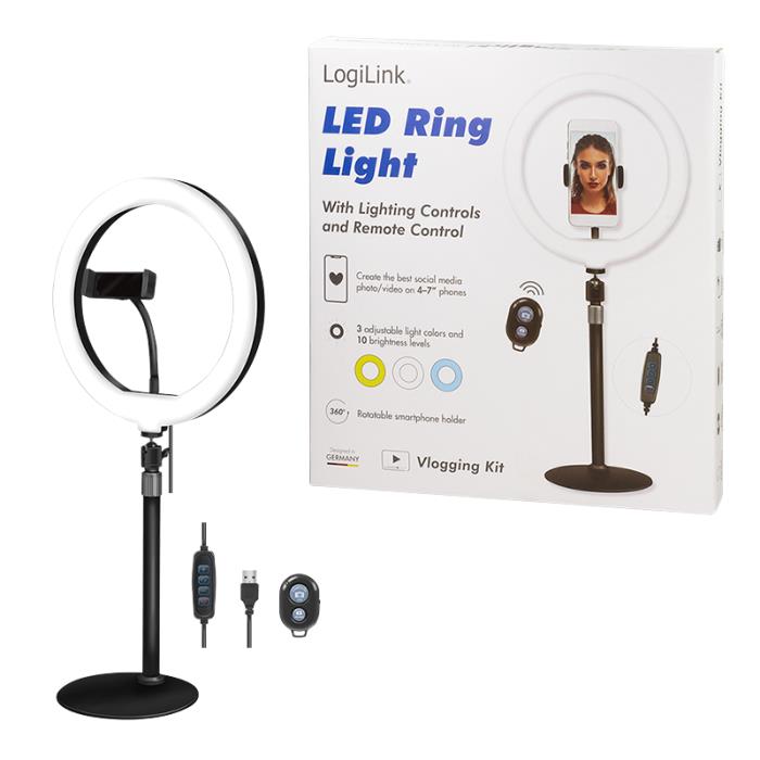 Ring Light 25cm με Βάση LogiLink AA0152 και Τηλεχειριστήριο, για Smartphone