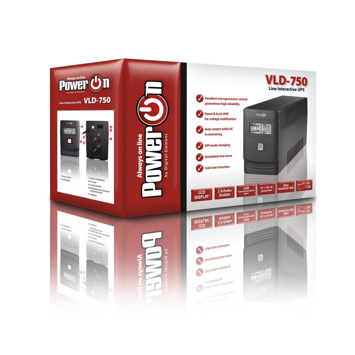 UPS Power On VLD-750 Line Interactive 750VA, με οθόνη