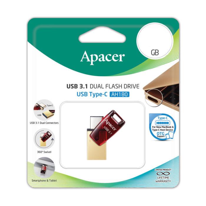 USB Stick Apacer AH180 64GB USB 3.1 Gen 1/USB-C Κόκκινο