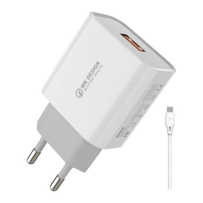 Φορτιστής Σπιτιού 18W WK WP-U57, με καλώδιο Micro USB Λευκό