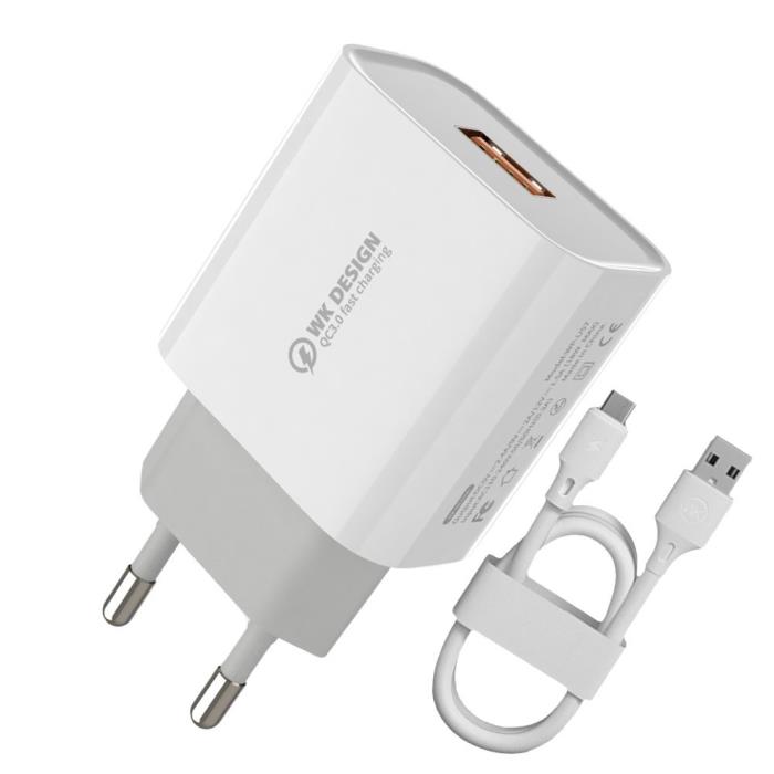 Φορτιστής Σπιτιού 18W WK WP-U57, με καλώδιο USB-C Λευκό