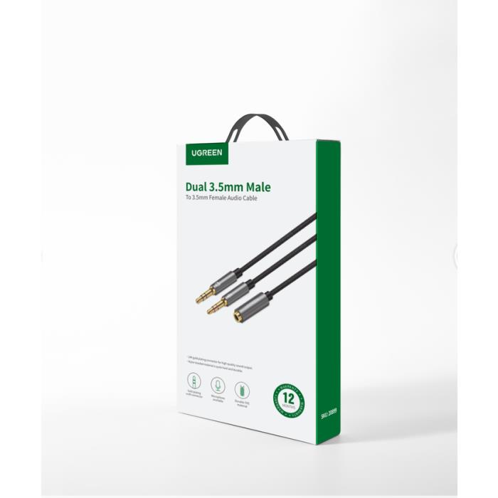 Καλώδιο Ήχου 2x3.5mm σε 3.5mm M/F UGREEN AV140 20899 0.2m Μαύρο