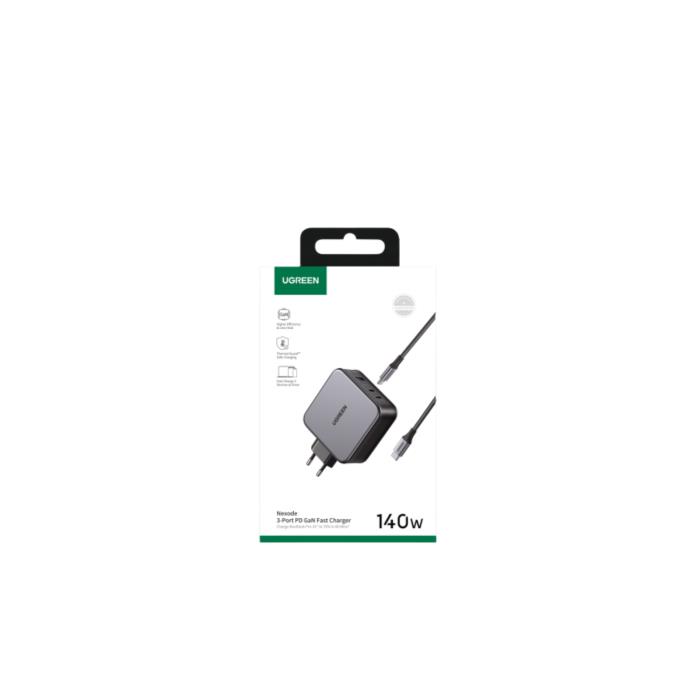 Φορτιστής Σπιτιού GaN 140W UGREEN CD289 90549 3 Θέσεων, με καλώδιο USB-C Μαύρο