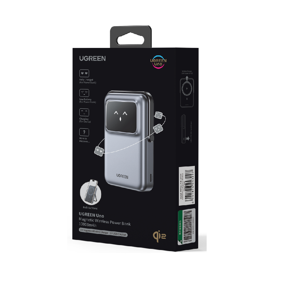 Power Bank 10000mAh PD 20W Qi2 UGREEN PB764 45329, με Ασύρματη Φόρτιση Magnetic, 1 Θέσης Γκρί