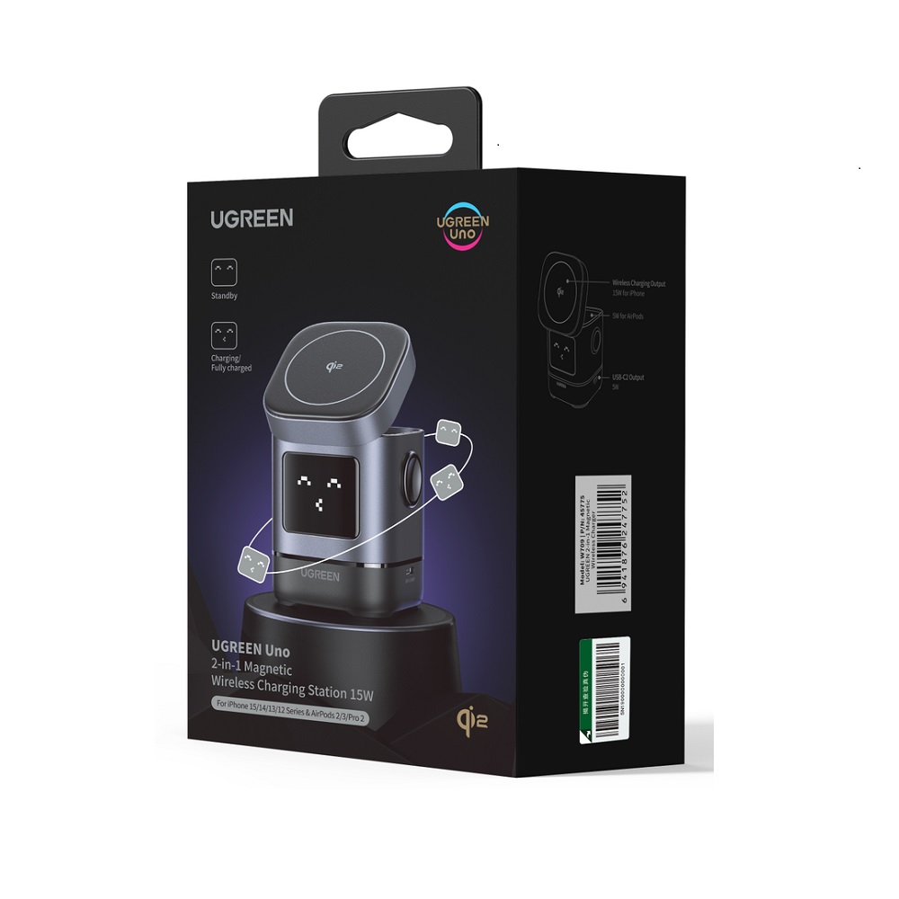 Φορτιστής Σπιτιού 15W Qi2 UGREEN W709 45775 με Ασύρματη Φόρτιση Magnetic Γκρι
