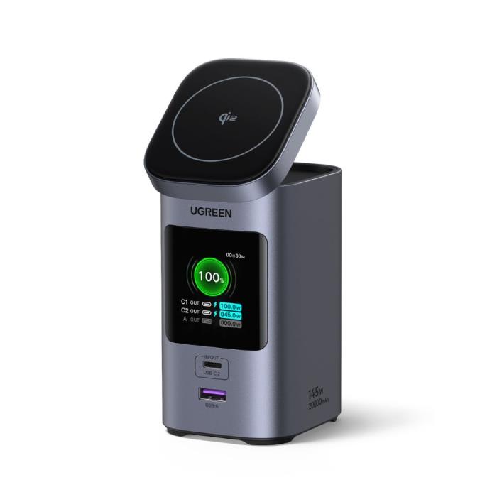 Power Bank 20000mAh PD 145W Qi2 UGREEN PB771 35527B, με Ασύρματη Φόρτιση Magnetic, 3 Θέσεων Γκρί