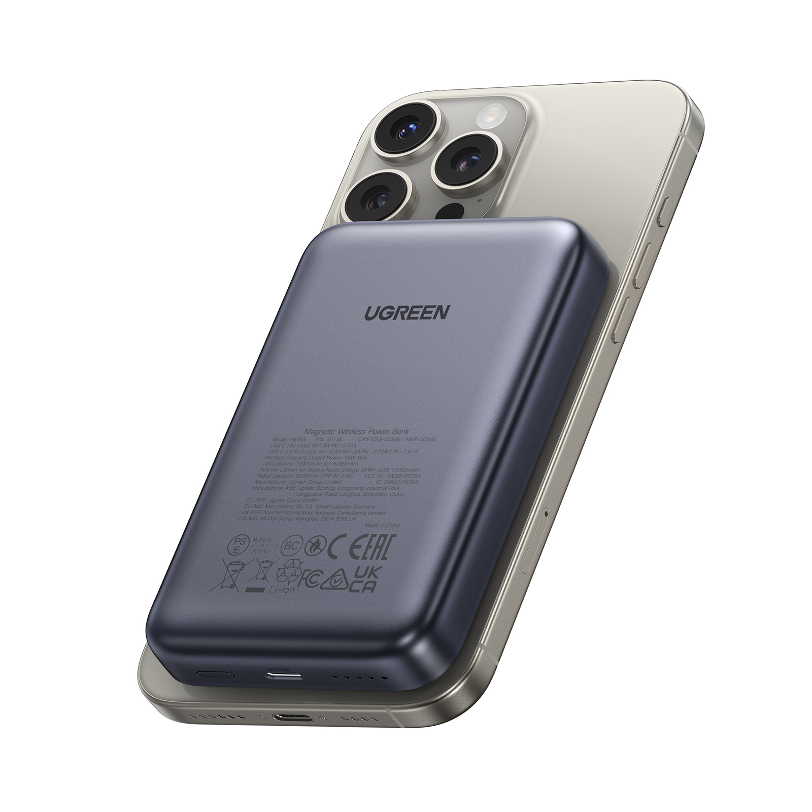 Power Bank 10000mAh PD 20W Qi2 UGREEN PB763 55135B, με Ασύρματη Φόρτιση Magnetic, 1 Θέσης Μαύρο