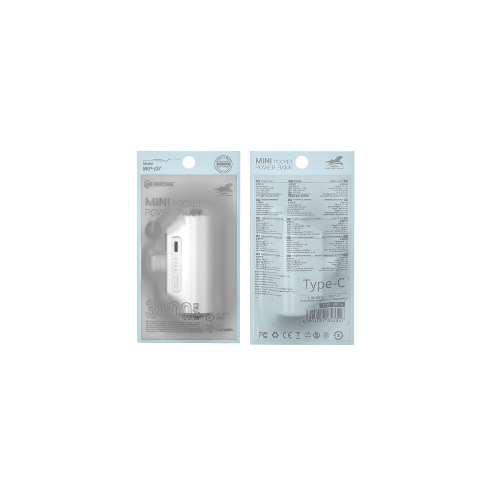 Power Bank 3000mAh 10W WK WP-07 USB-C 1 Θέσης Λευκό