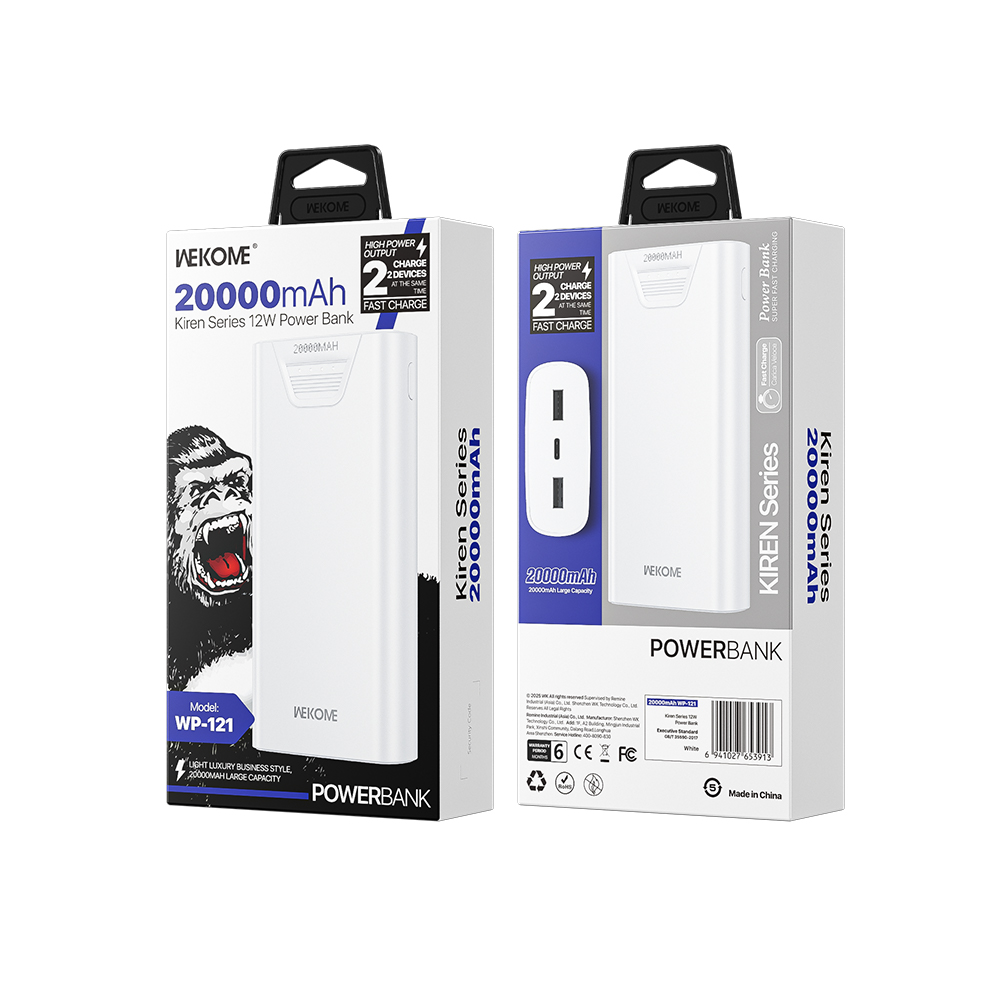 Power Bank 20000mAh 12W WK WP-121 2 Θέσεων Μαύρο