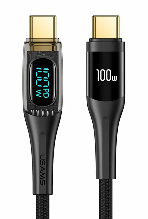 USAMS καλώδιο USB-C σε USB-C US-SJ590, 100W, 480Mbps, 1.2m, μαύρο