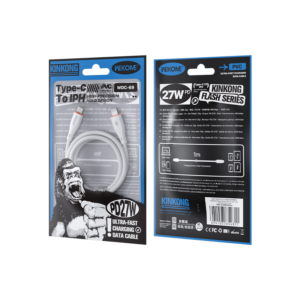 Καλώδιο Φόρτισης WK WDC-69 USB-C σε Lightning PD 27W 1m Λευκό