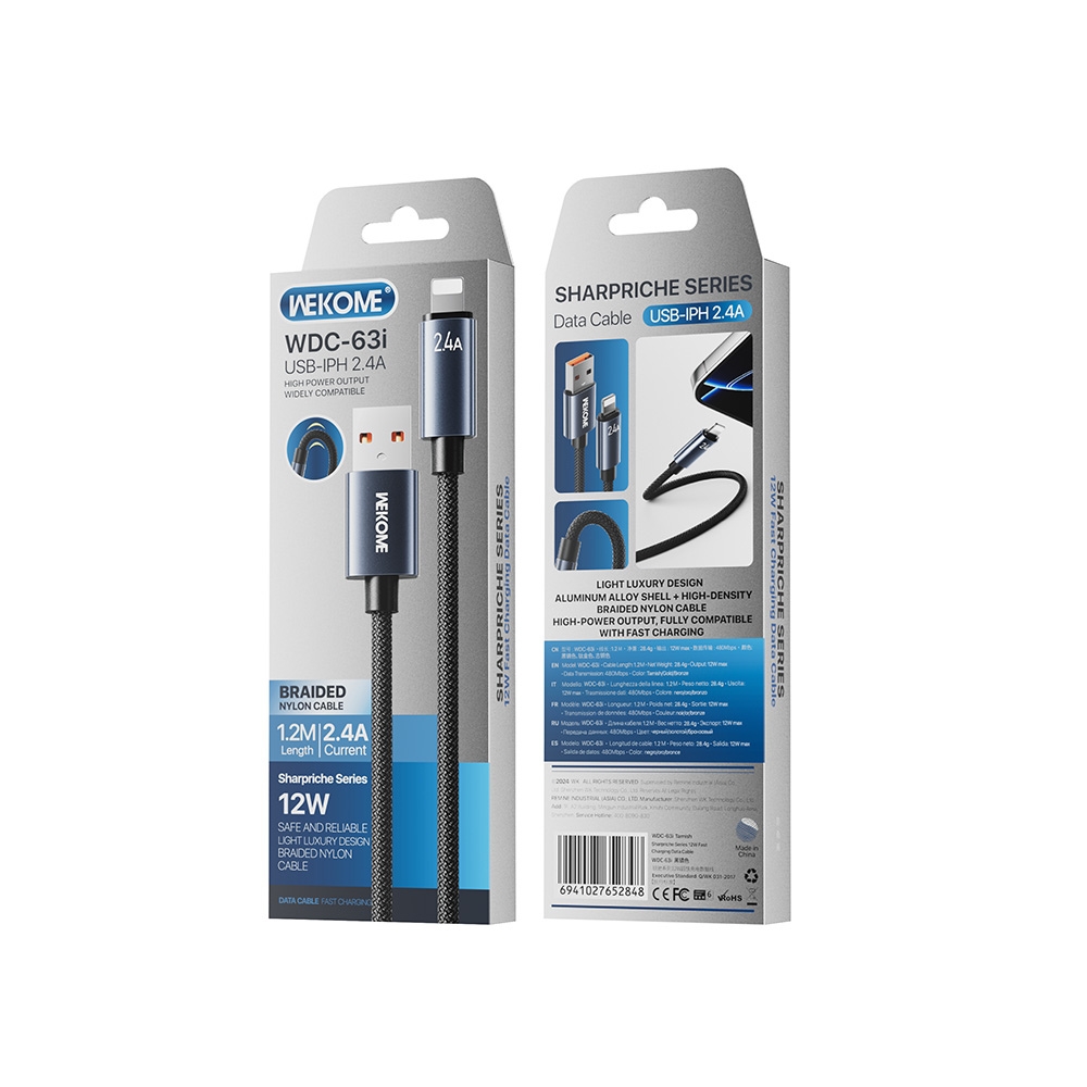 Καλώδιο Φόρτισης WK WDC-63i USB σε Lightning 1.2m Μαύρο