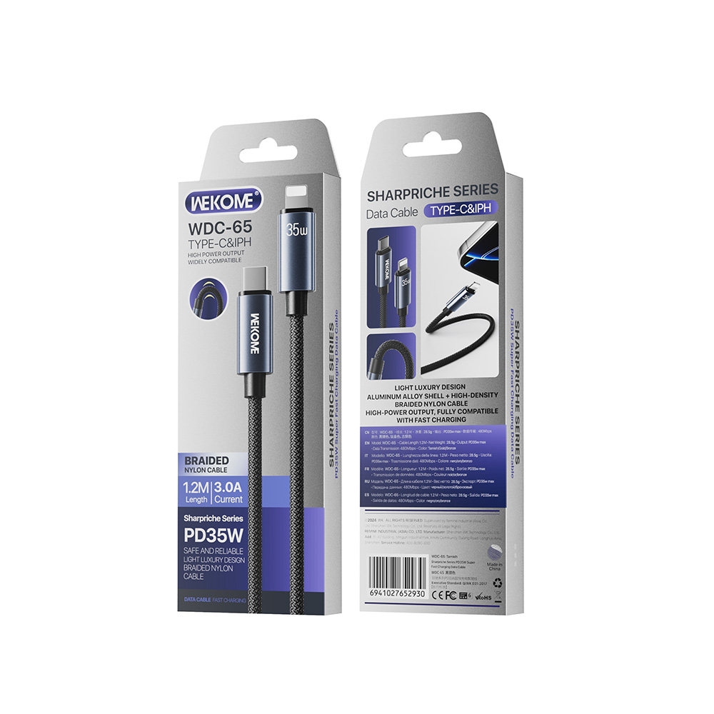 Καλώδιο Φόρτισης WK WDC-65 USB-C σε Lightning PD 35W 1.2m Μαύρο