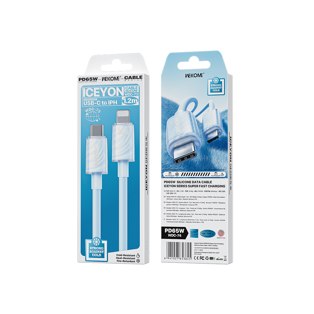 Καλώδιο Φόρτισης WK WDC-73 USB-C σε Lightning PD 30W 1.2m Μπλέ