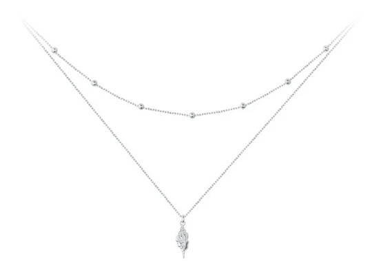 BAMOER κολιέ BSN387, δυο σειρών, σχήμα κοχύλι, ασήμι 925, ασημί