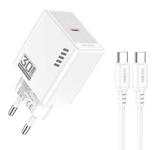 KAKUSIGA φορτιστής τοίχου KSC-1242 με καλώδιο USB-C, USB-C, 30W, λευκός