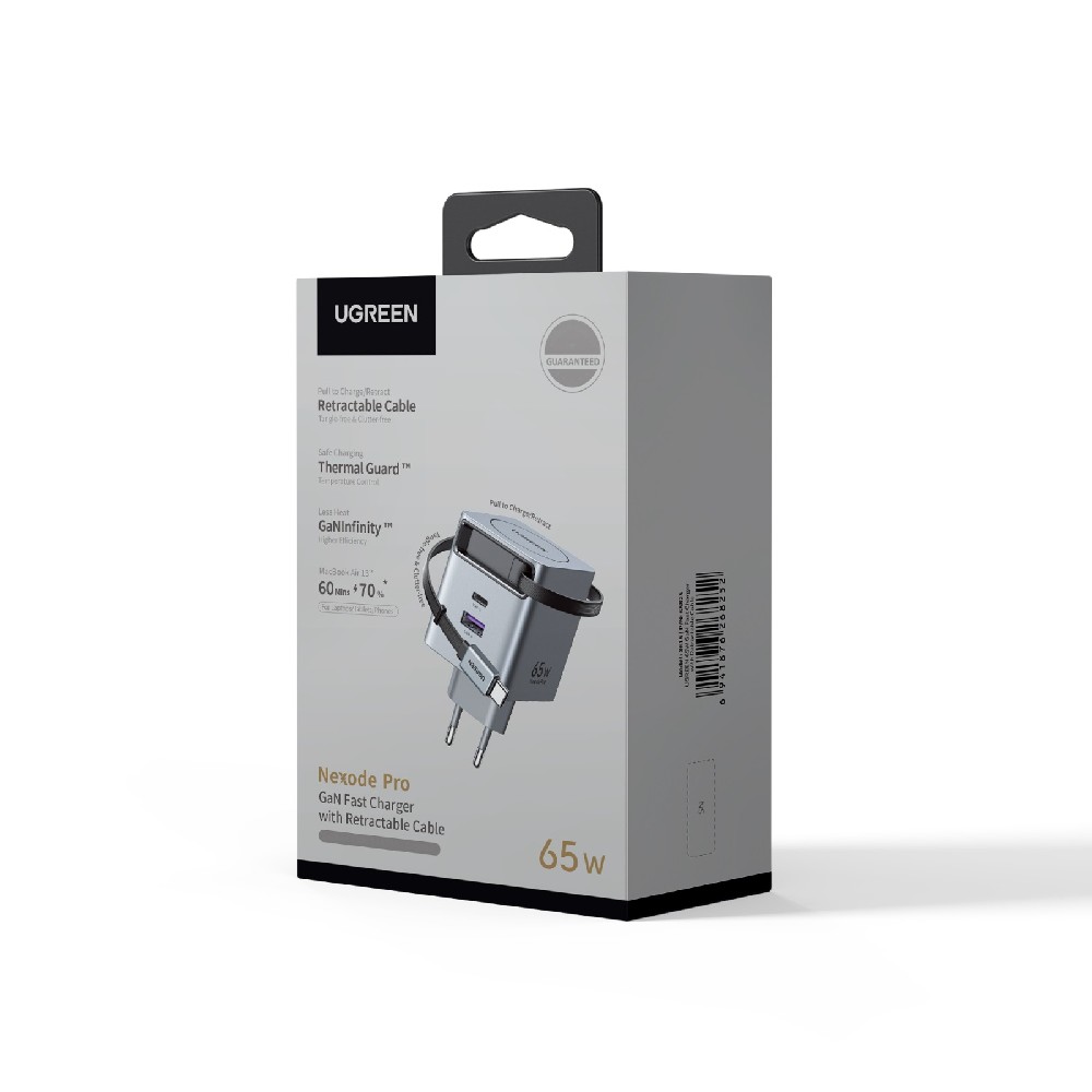 Φορτιστής Σπιτιού GaN PD 65W UGREEN X615 65825 2 Θέσεων, με καλώδιο USB-C 65W Γκρι