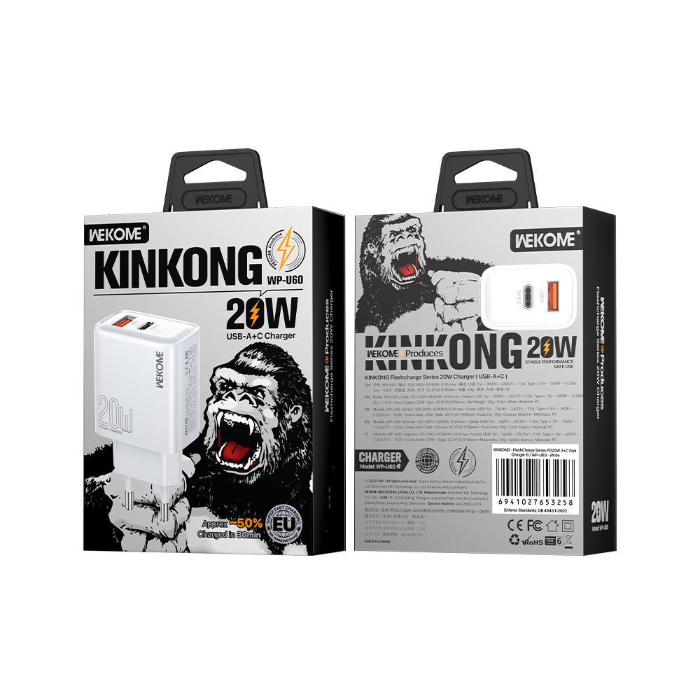 Φορτιστής Σπιτιού PD 20W WK WP-U60 2 Θέσεων Λευκό