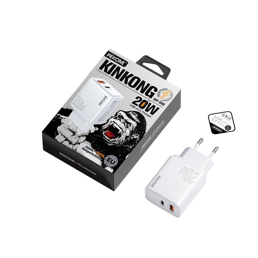 Φορτιστής Σπιτιού PD 20W WK WP-U60 2 Θέσεων Λευκό