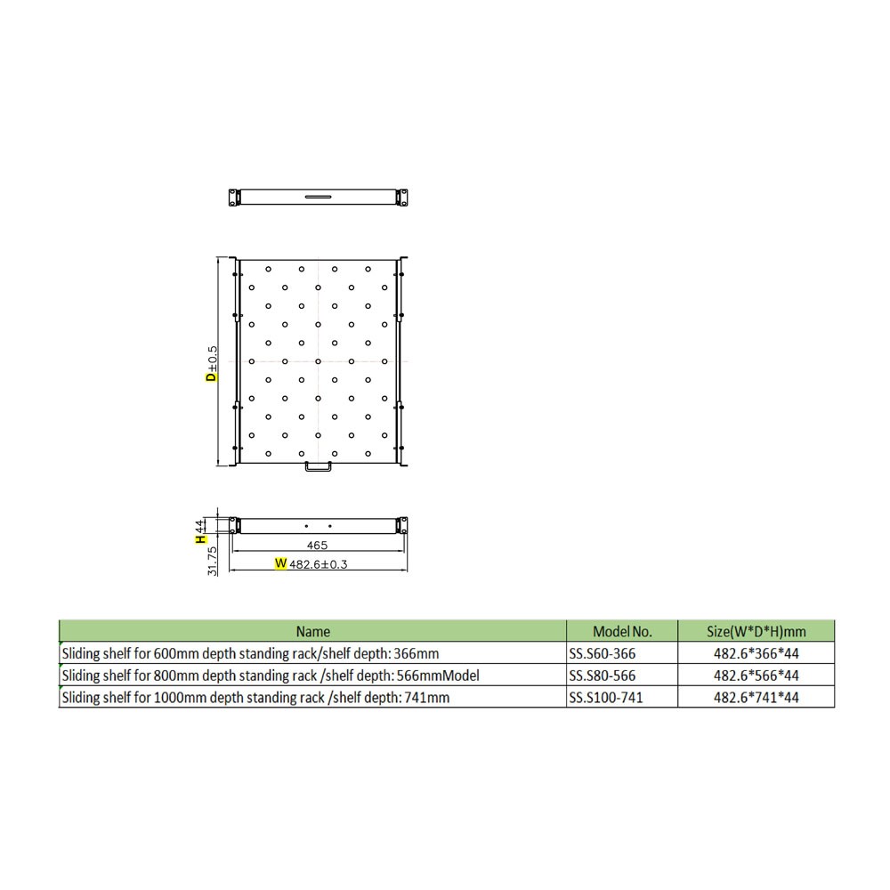 Συρόμενο Ράφι Power On SS.S60-366 για Επιδαπέδια Καμπίνα Βάθους 600mm