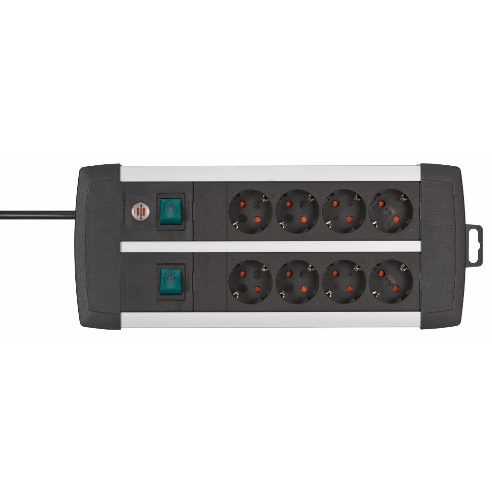 Brennenstuhl Premium-Alu-Line Technics extension lead 8-way Duo black 3m H05VV-F 3G1.5 with every 4 sockets switched (1391000908) (BNN1391000908)
