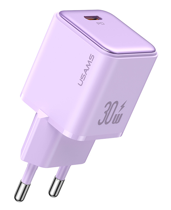 USAMS φορτιστής τοίχου US-CC186, USB-C θύρα εξόδου, 30W PD, μωβ