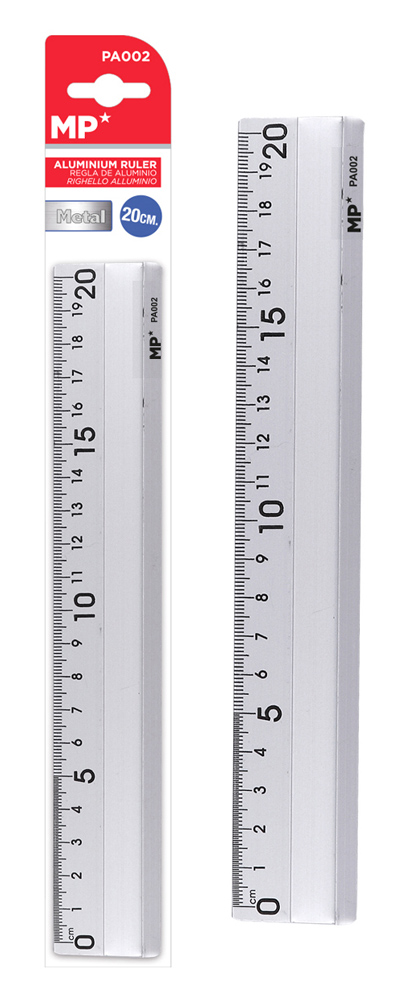MP μεταλλικός χάρακας PA002, 20cm, ασημί