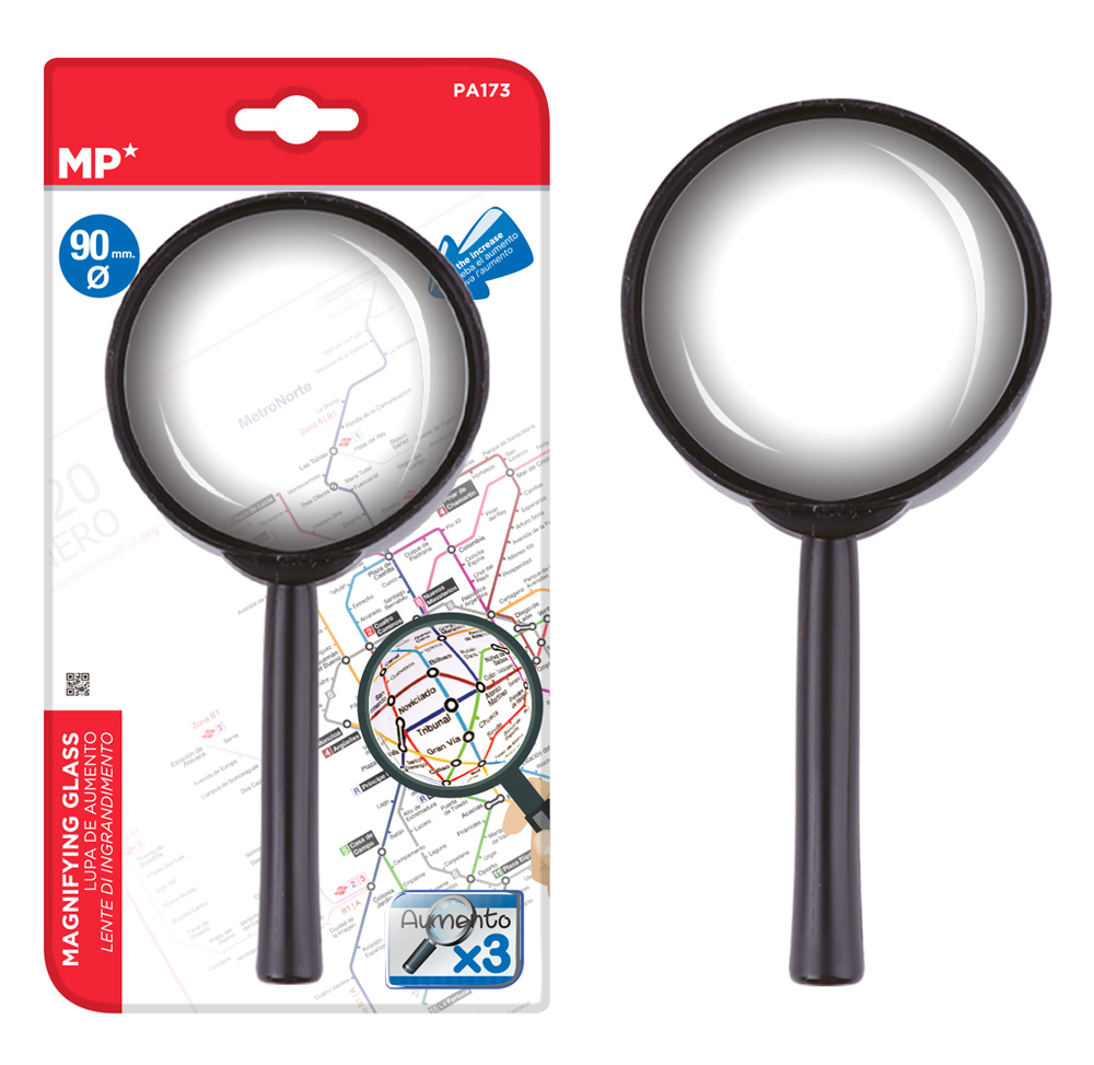 MP μεγεθυντικός φακός PA173, x3, 90mm, πλαστικός με γυάλινο φακό, μαύρος