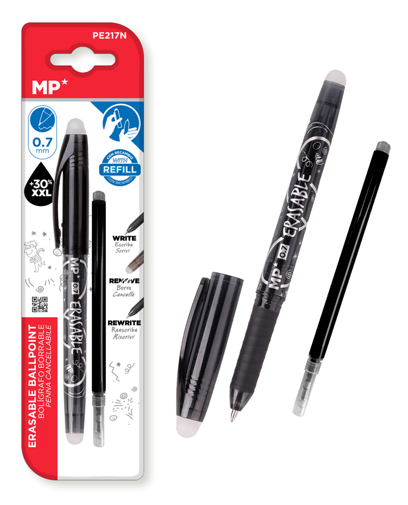MP στυλό διαρκείας PE217N με ανταλλακτικό μελάνι, erasable, 0.7mm, μαύρο