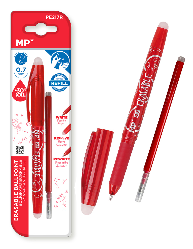 MP στυλό διαρκείας PE217R με ανταλλακτικό μελάνι, erasable, 0.7mm, κόκκινο