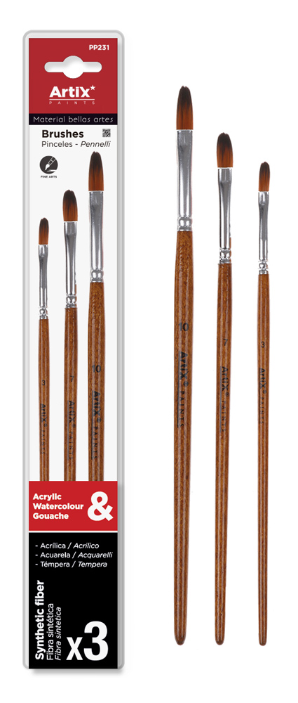 ARTIX PAINTS σετ πινέλων ζωγραφικής PP231, καφέ, 3τμχ