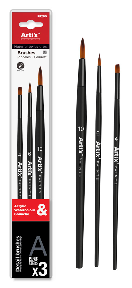 ARTIX PAINTS σετ πινέλων ζωγραφικής PP280, μαύρο, 3τμχ