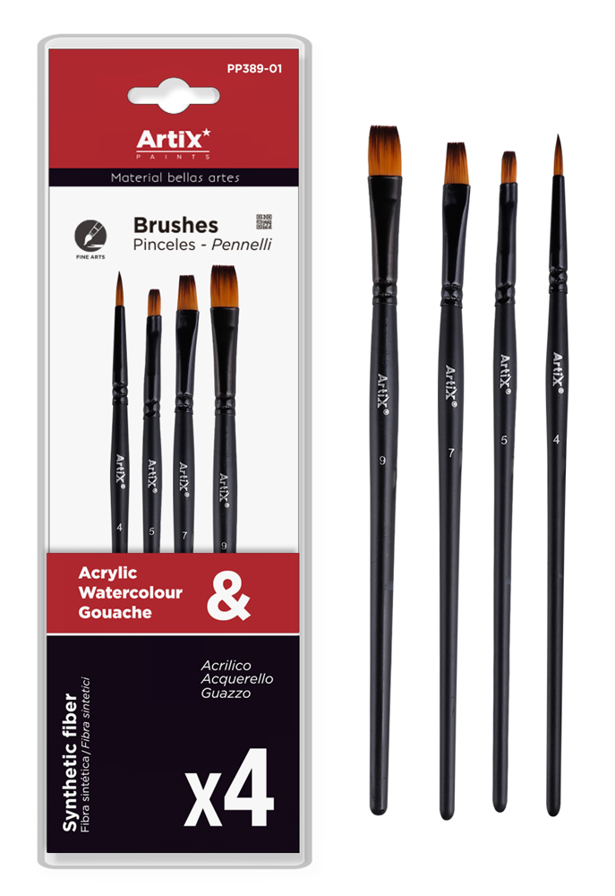 ARTIX PAINTS σετ πινέλων ζωγραφικής PP389-01, μαύρο, 4τμχ