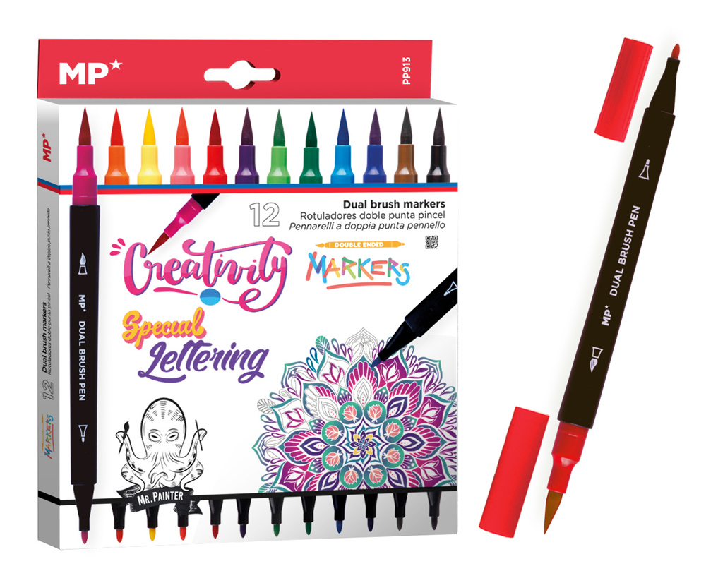 MP σετ χρωματιστών μαρκαδόρων PP913 με διπλή μύτη, 12τμχ