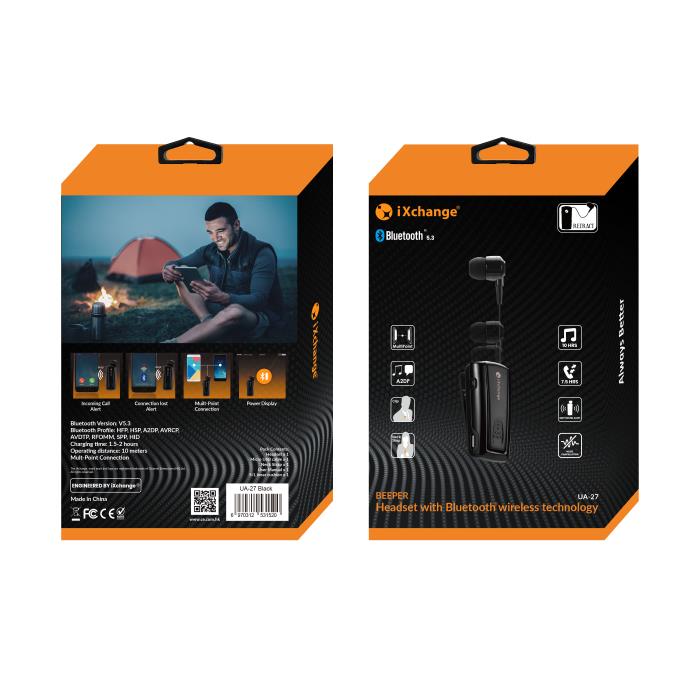Retractable BT Headset UA27 Black iXchange