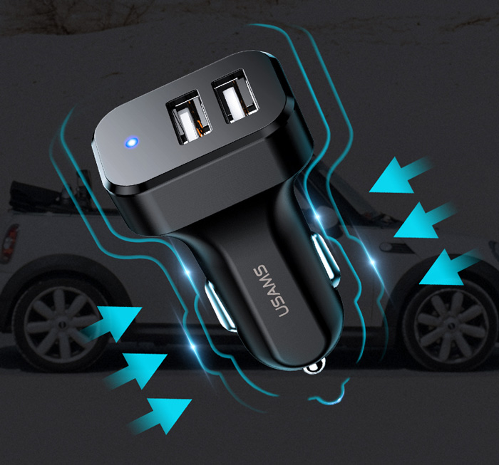 USAMS φορτιστής αυτοκινήτου C13, 2x USB, 2.1A, μαύρος