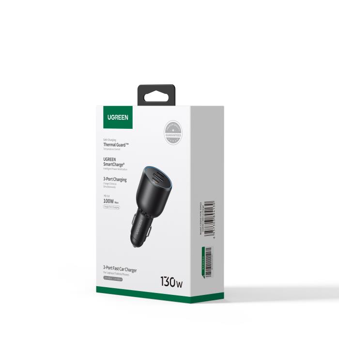 Car Charger UGREEN 130W PD3.0 x2+USB QC4.0 Black 90413