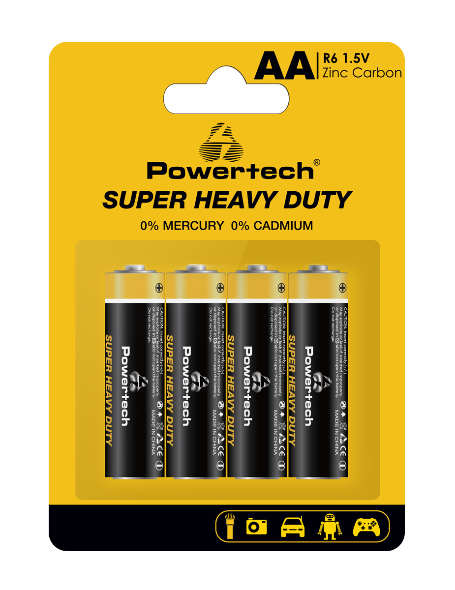 POWERTECH μπαταρίες Zinc Carbon Super Heavy Duty PT-1219, AA, 1.5V, 4τμχ