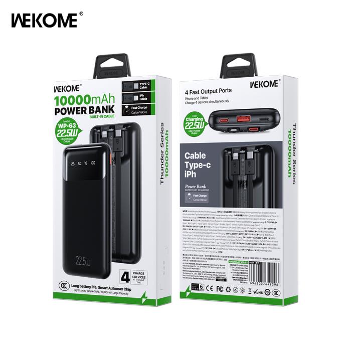 Power Bank WK 10000mAh 22,5W PDx1 & QC3.0x1 Black WP-63