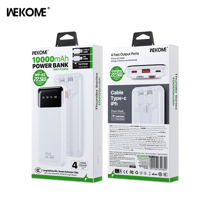 Power Bank WK 10000mAh 22,5W PDx1 & QC3.0x1 White WP-63