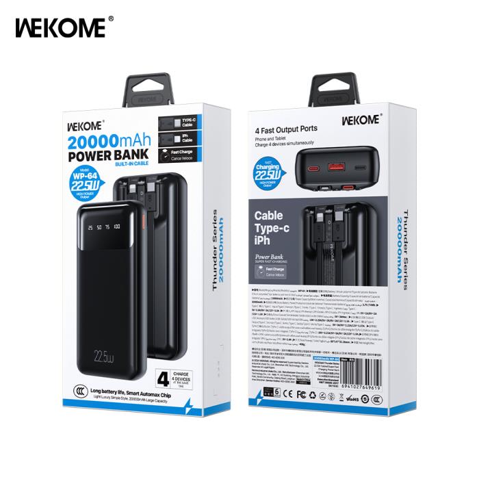 Power Bank WK 20000mAh 22,5W PDx1 & QC3.0x1 Black WP-64