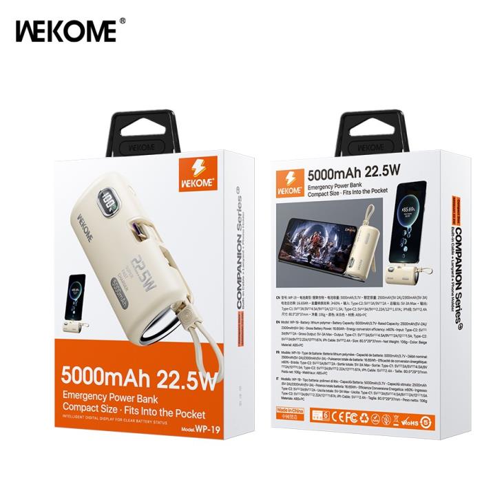 Power Bank WK 5000mAh 22,5W PDx2 Beige WP-19